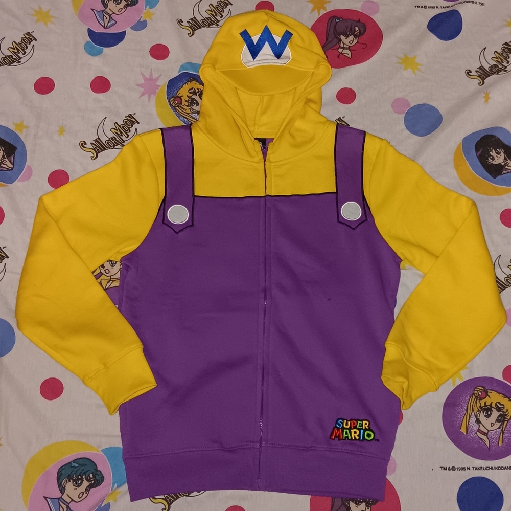 New 2014 Wario Super Mario Bros Zip Up Hoodie Hooded Sweatshirt Vintage